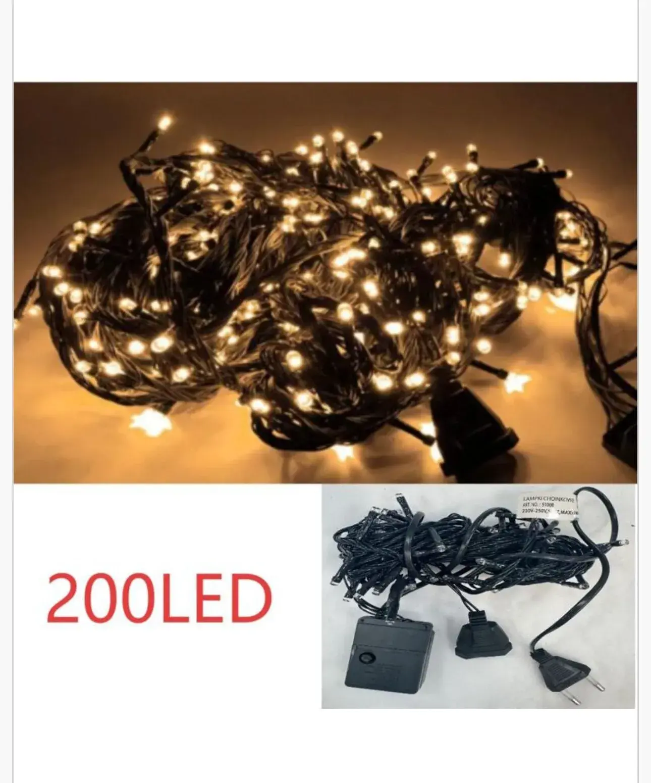 Lampka dekoracyjna świąteczna 200LED, ciepłe białe światło led