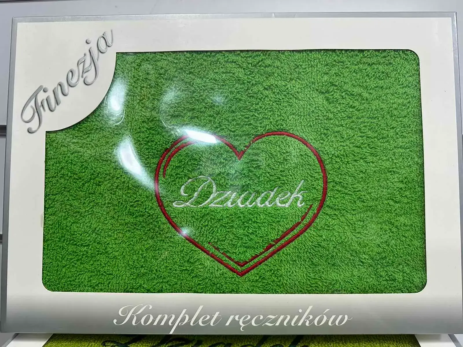 Ręczniki Bawełniane na Dzień Babci & Dziadka 70/140, kolor zielony z czerwonym haftem