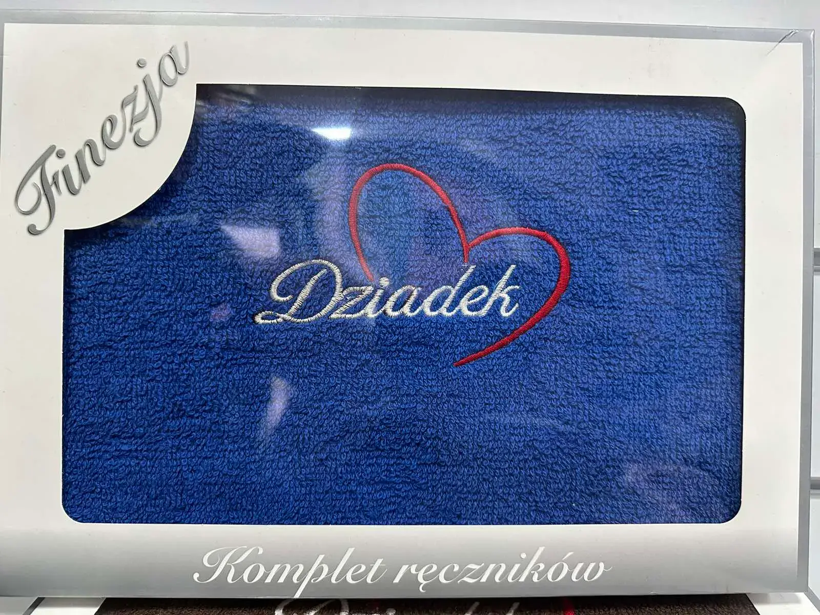 Ręczniki Bawełniane na Dzień Babci & Dziadka 70/140, kolor granatowy z metalicznym połyskiem