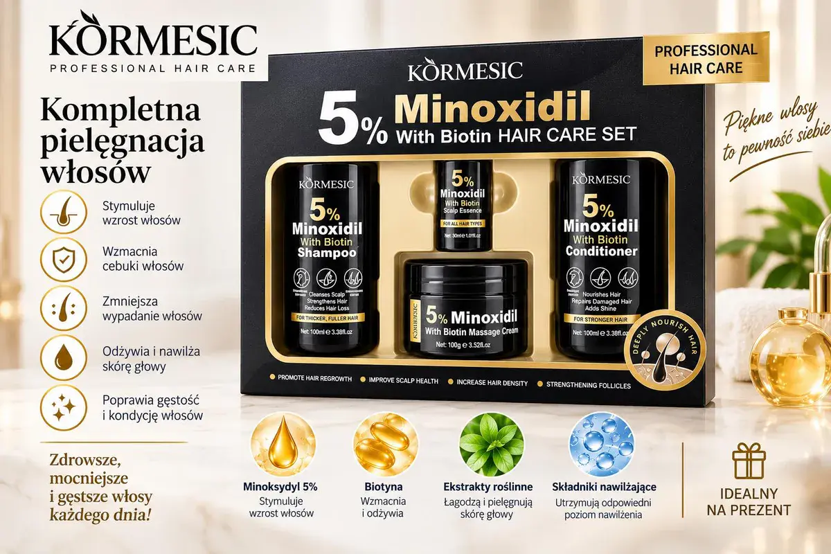 KORMESIC Zestaw Minoxidil 5% z Biotyną do pielęgnacji włosów