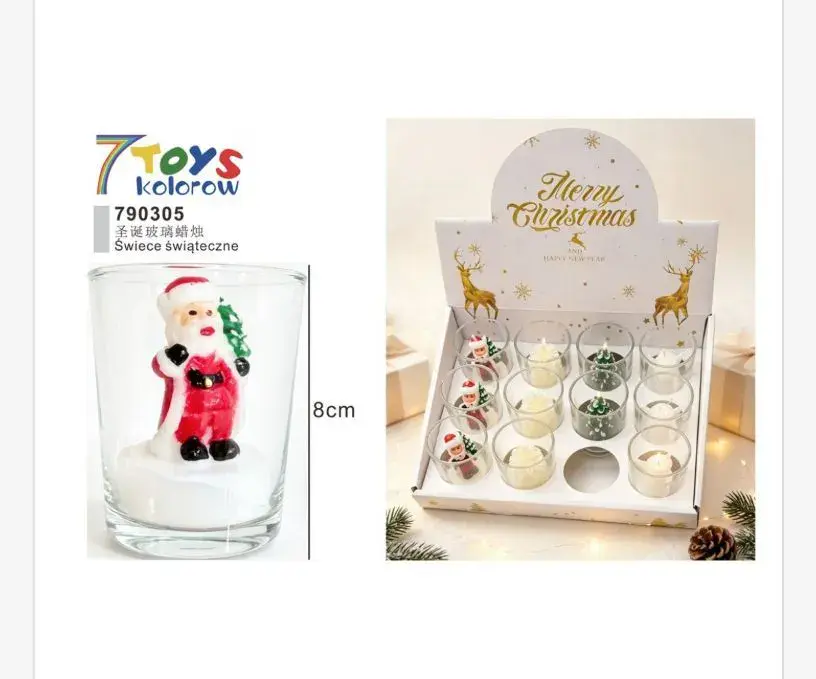 Świeca świąteczna w szkle z figurką Mikołaja 8 cm 7 Toys kolorów
