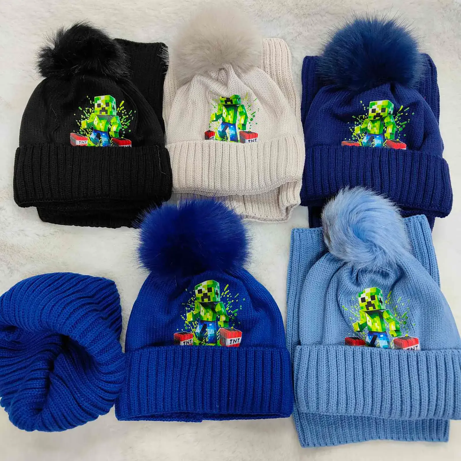 Komplet czapka komin Minecraft dla dzieci