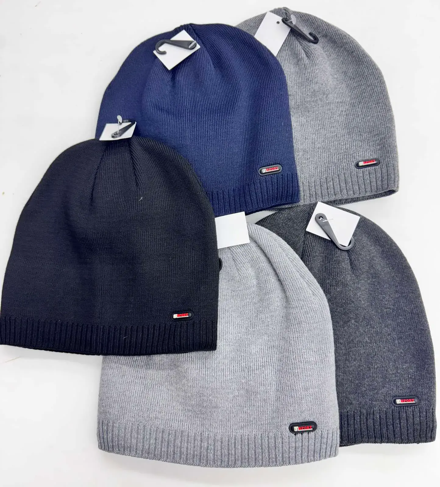 Czapki męskie beanie dzianinowe granat/czarny/szary, w wielu kolorach