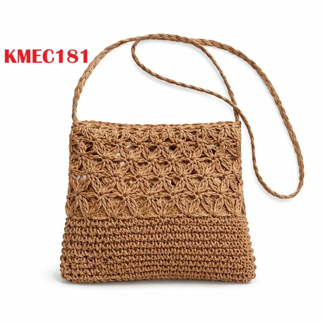 Torebka pleciona boho listonoszka z ażurowym wzorem 23x2x23 cm