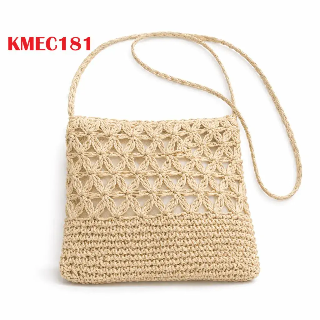 Torebka pleciona boho listonoszka beżowa 23x2x23 cm ażurowa