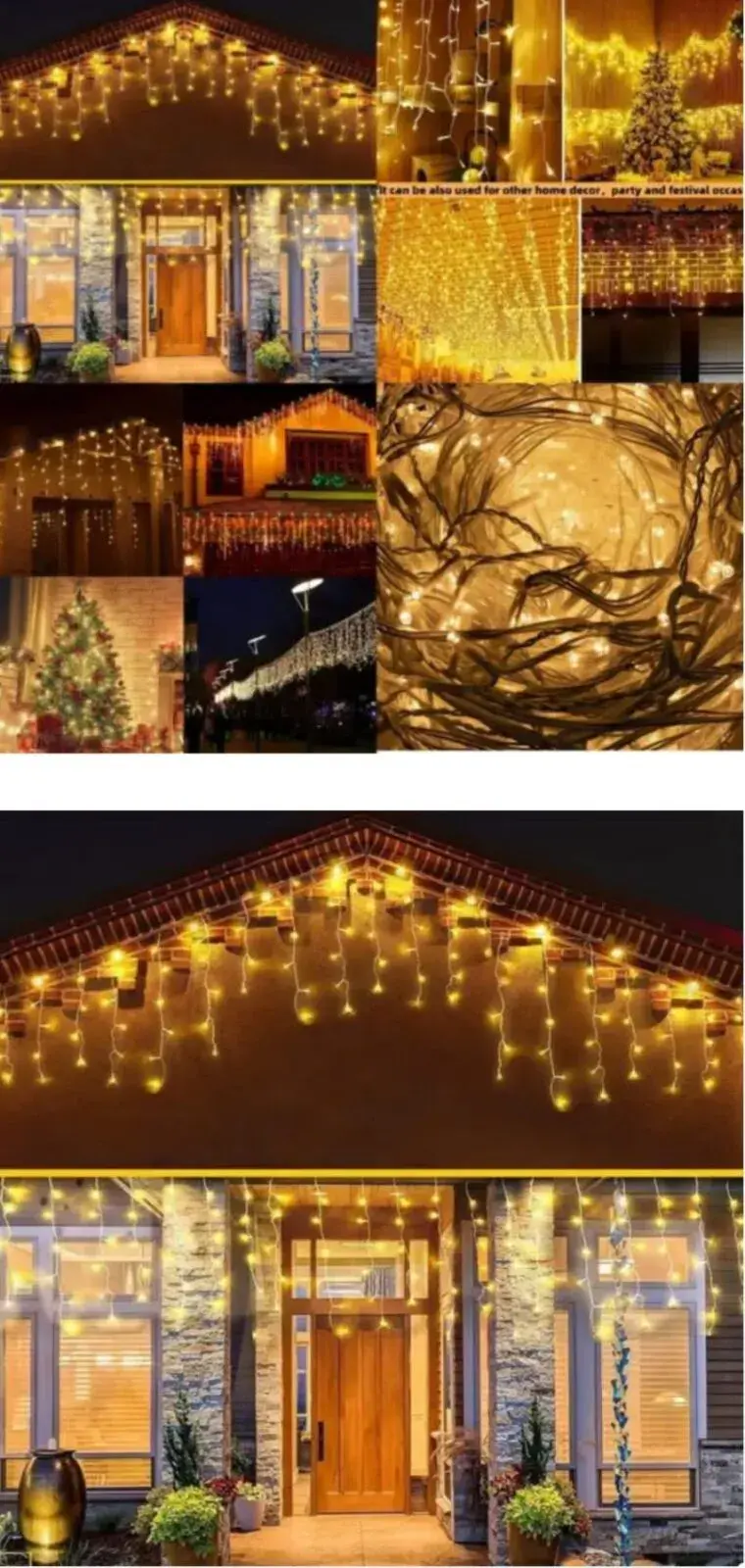 Lampki Choinkowe Sople Gruby Kabel Flass 100LED 5,5m, ciepłe żółto-złote światło led