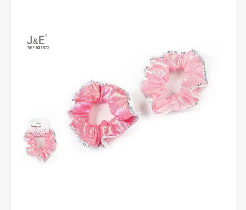 J&E Gumki do włosów scrunchies różowe błyszczące