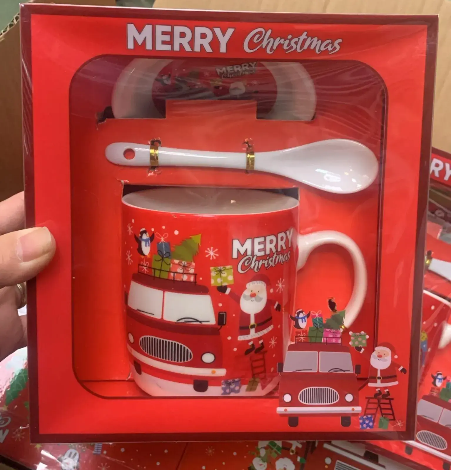 Zestaw Kubek Świąteczny Czerwony z Łyżką Merry Christmas