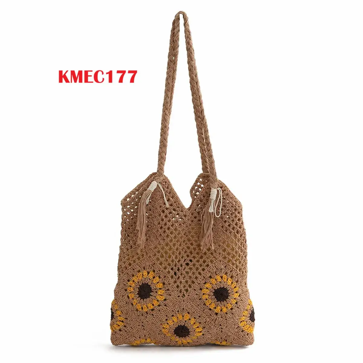 Torebka pleciona boho shopper z motywem słonecznika 30x2x30 cm