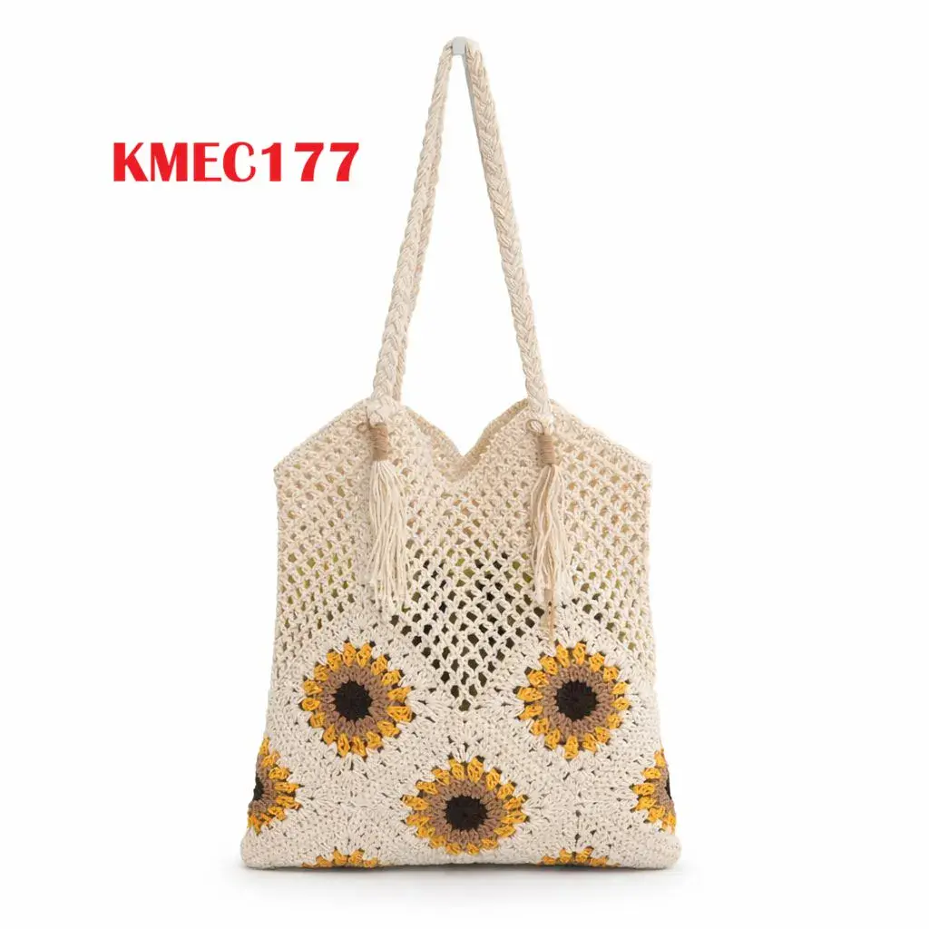 Torebka pleciona boho shopper z motywem słonecznika 30x2x30 cm, w wielu kolorach