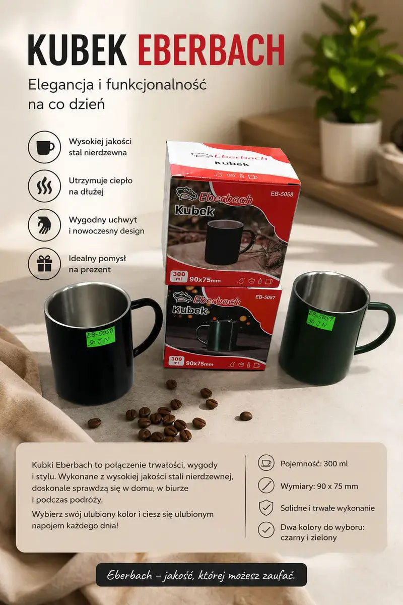 Kubek Eberbach stal nierdzewna 300 ml czarny i zielony