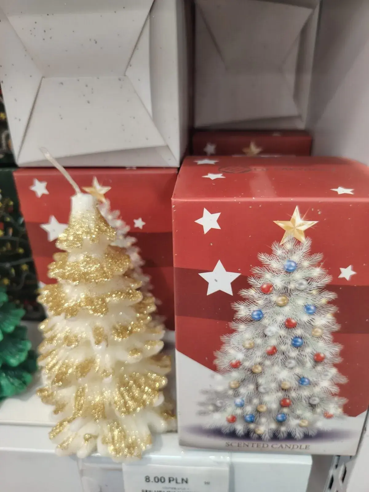 Świeca dekoracyjna choinka złota
