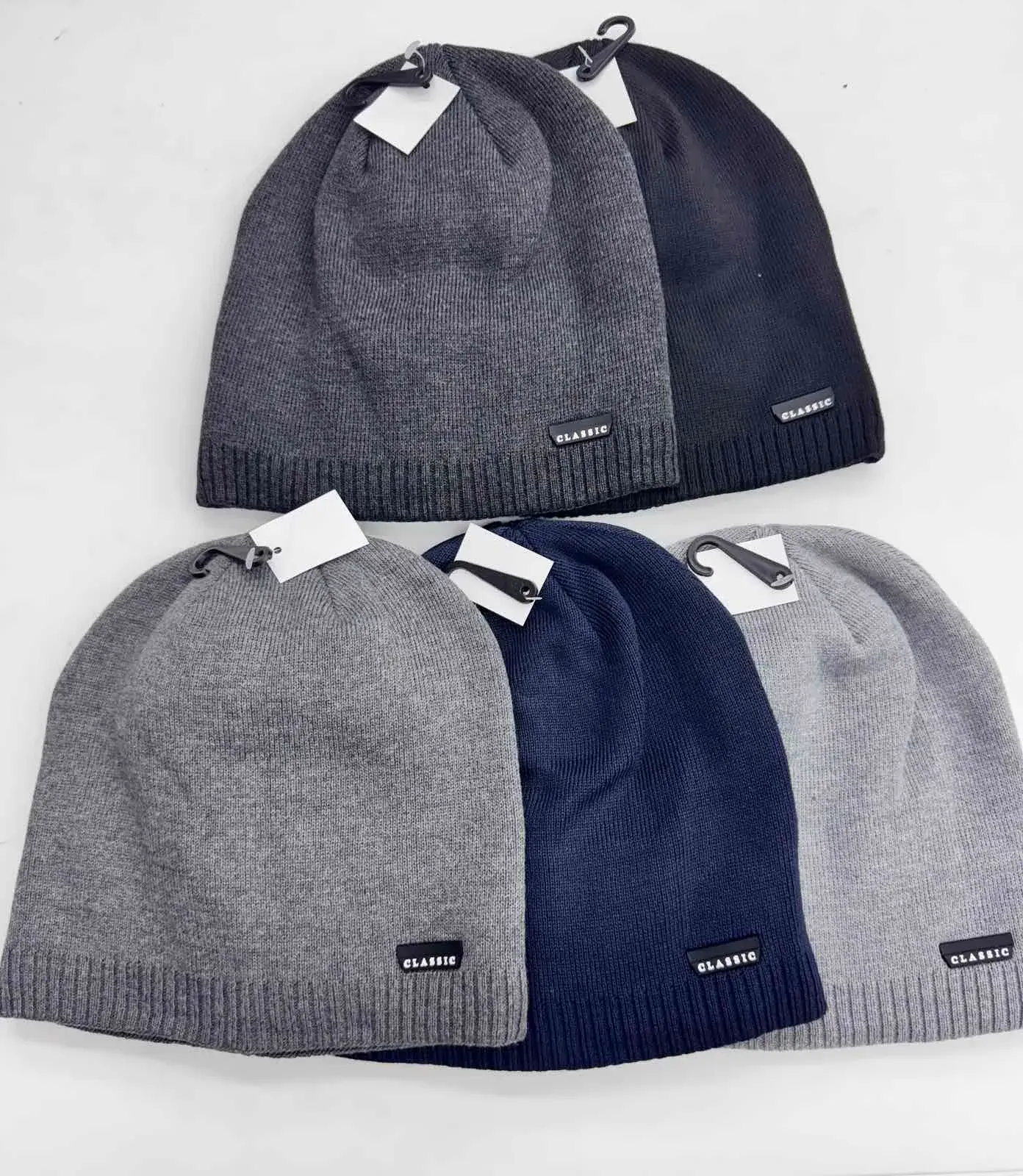 Czapki męskie beanie szare, czarne, granatowe