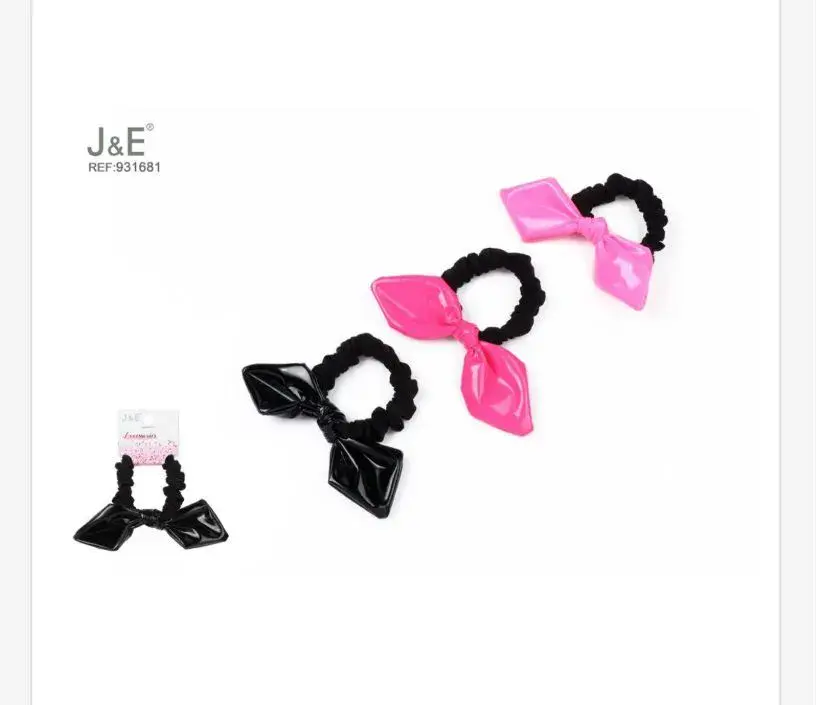 J&E Gumki do włosów scrunchies czarne i różowe błyszczące
