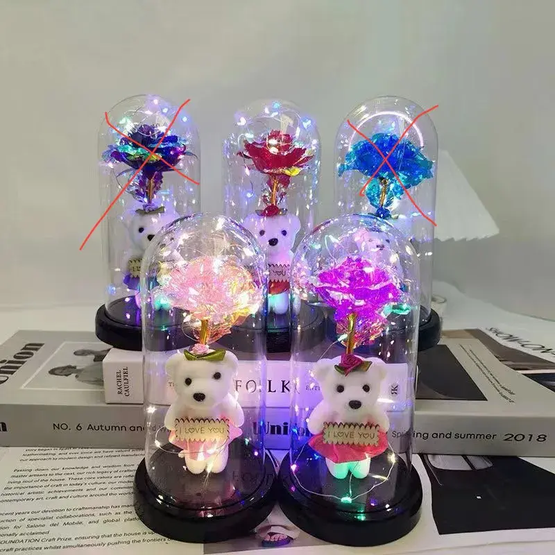 Pudełko Prezent Miś Kwiaty LED 25cm, w wielu kolorach