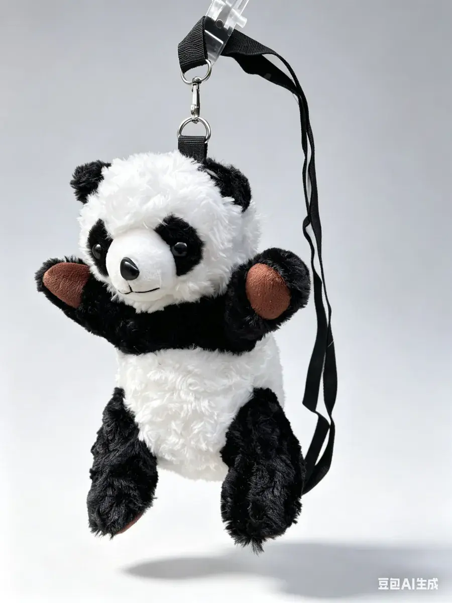 Pluszowa torebka panda czarno-biała z paskiem na ramię