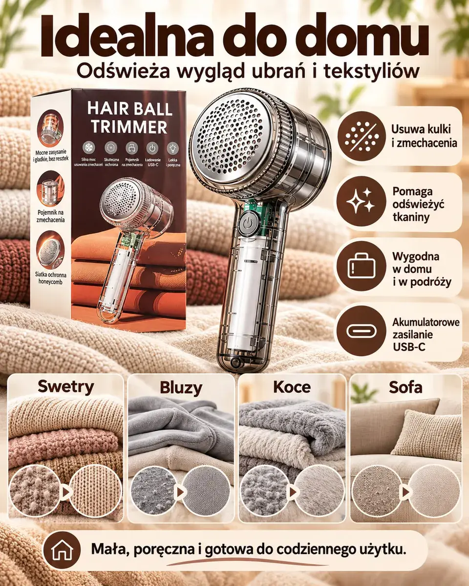 Golarka do ubrań USB-C do usuwania zmechaceń i kulek
