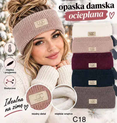 Opaska damska ocieplana miękka i elastyczna na zimę, w wielu kolorach
