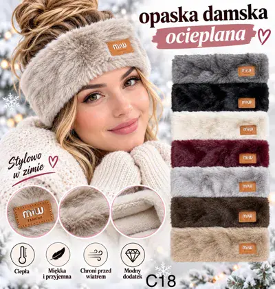 Opaska damska ocieplana miękka modny dodatek zimowy, w wielu kolorach