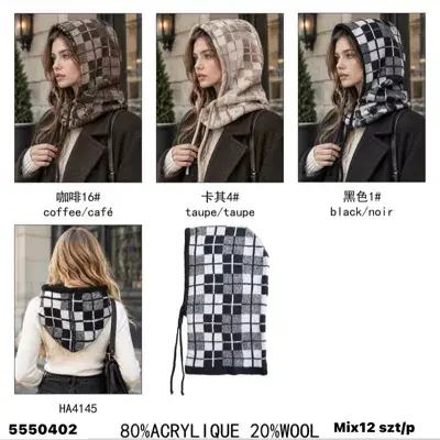 Komin damski w kratę 80% akryl 20% wełna mix kolorów