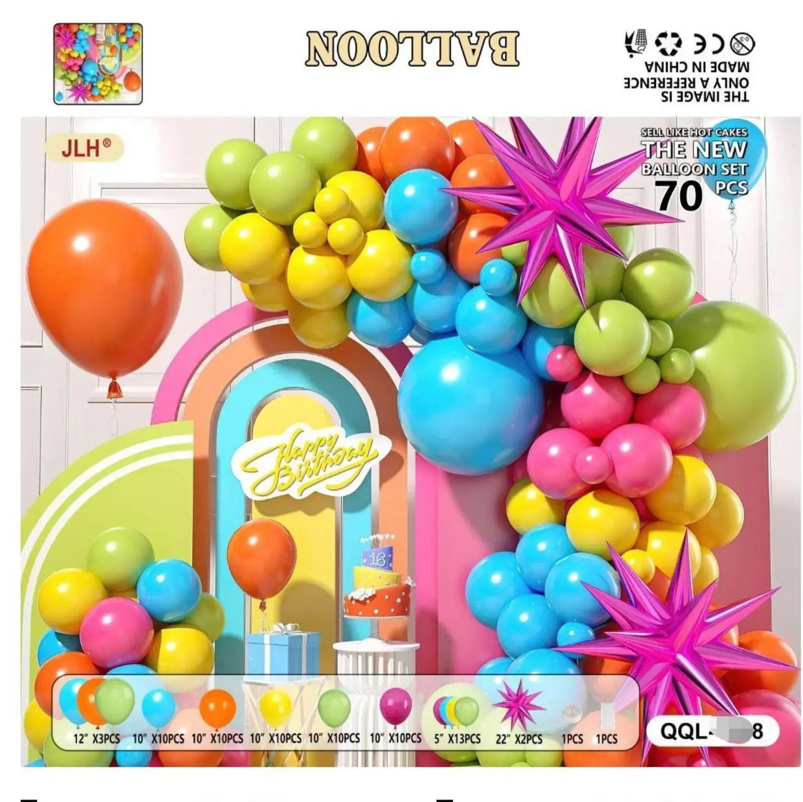 Zestaw Dekoracja Balon Girlanda Kolorowa 70 szt. JLH