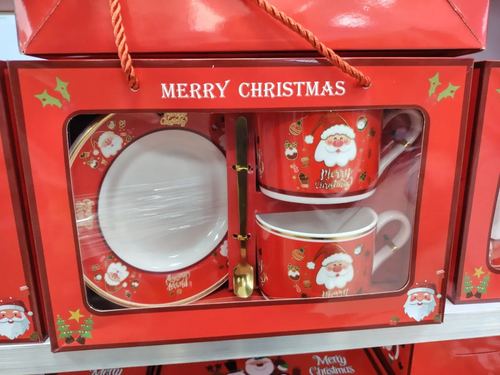 Zestaw świąteczny kubek talerz łyżka Santa Claus