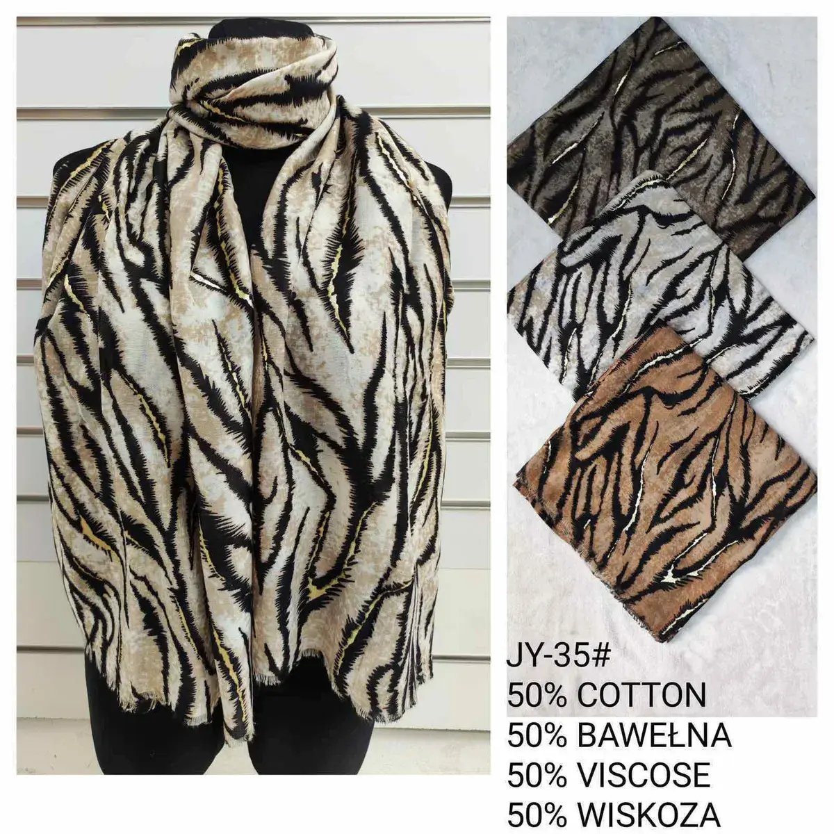 Szalik damski w panterkę 50% bawełna 50% wiskoza mix kolorów
