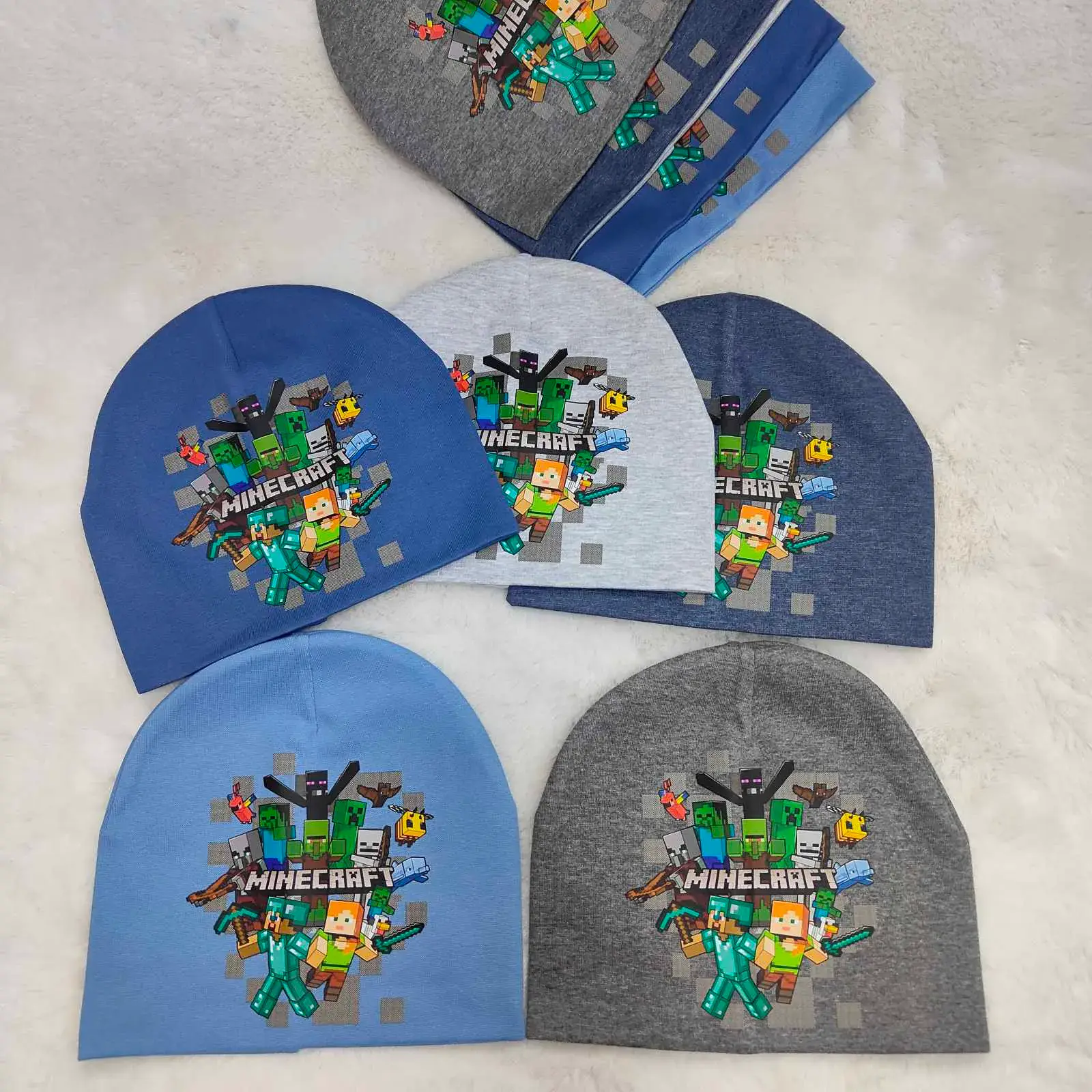 Komplet Czapka Komin Dziecięcy Minecraft Szary Niebieski