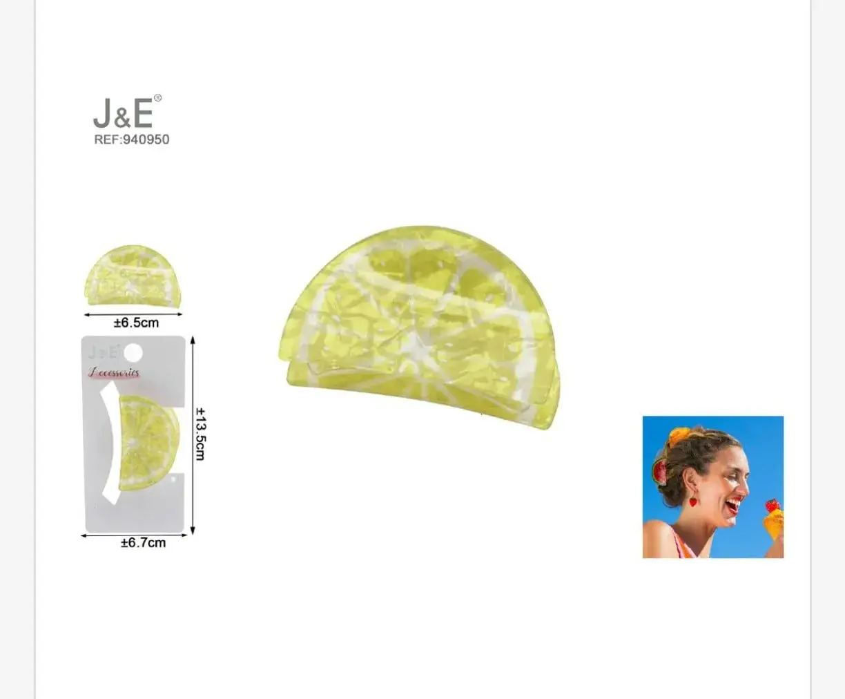 Klamra do włosów cytryna 6,5cm J&E żółta REF-40860