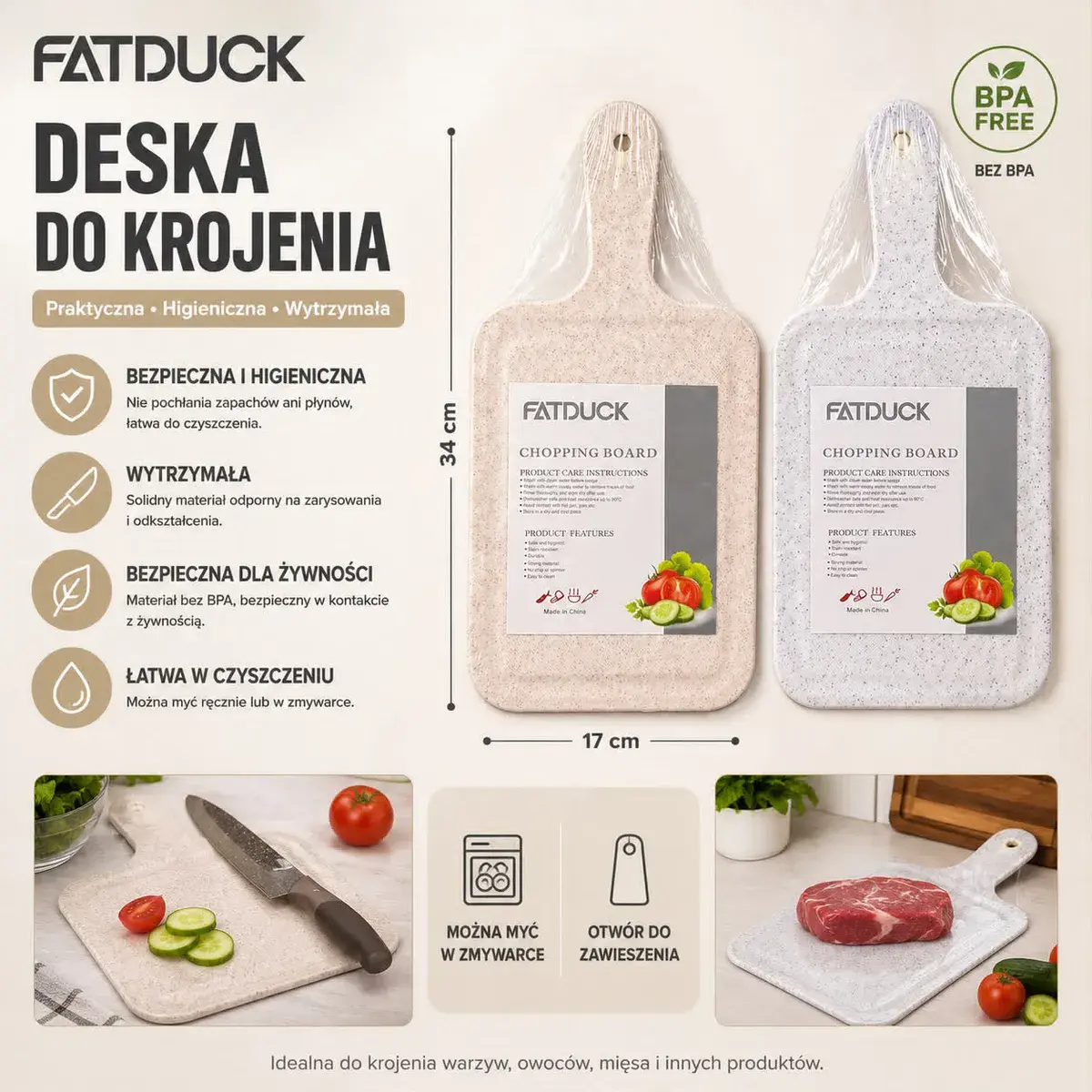 Deska do Krojenia 34×17 cm Beżowa Fatduck