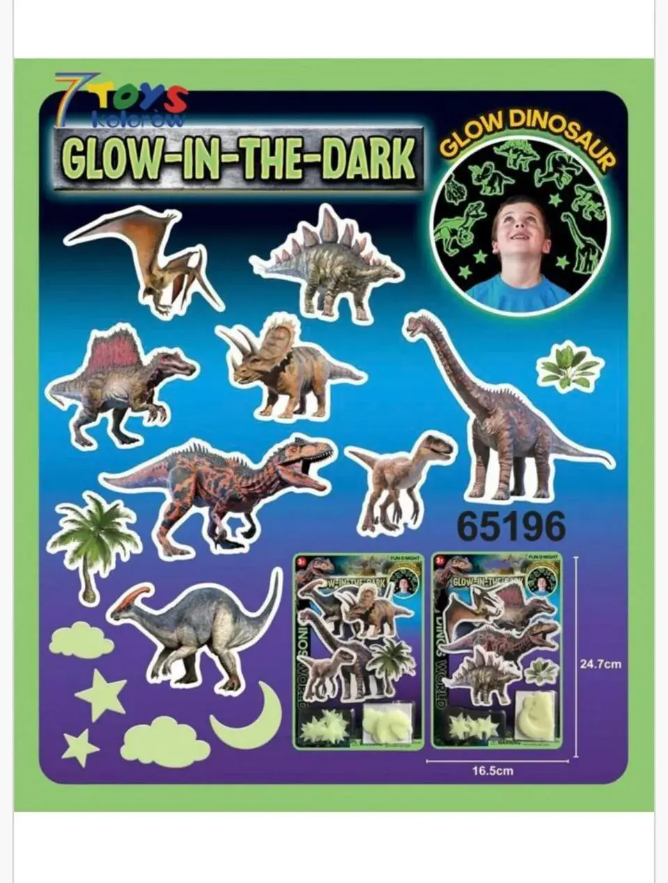 Naklejki Świecące Dinozaury Glow-in-the-dark 16,5x24,7cm 12szt