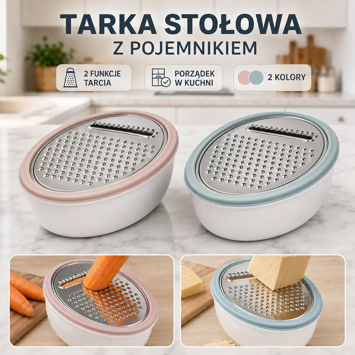 Tarka stołowa z pojemnikiem 2 kolory do tarcia i krojenia