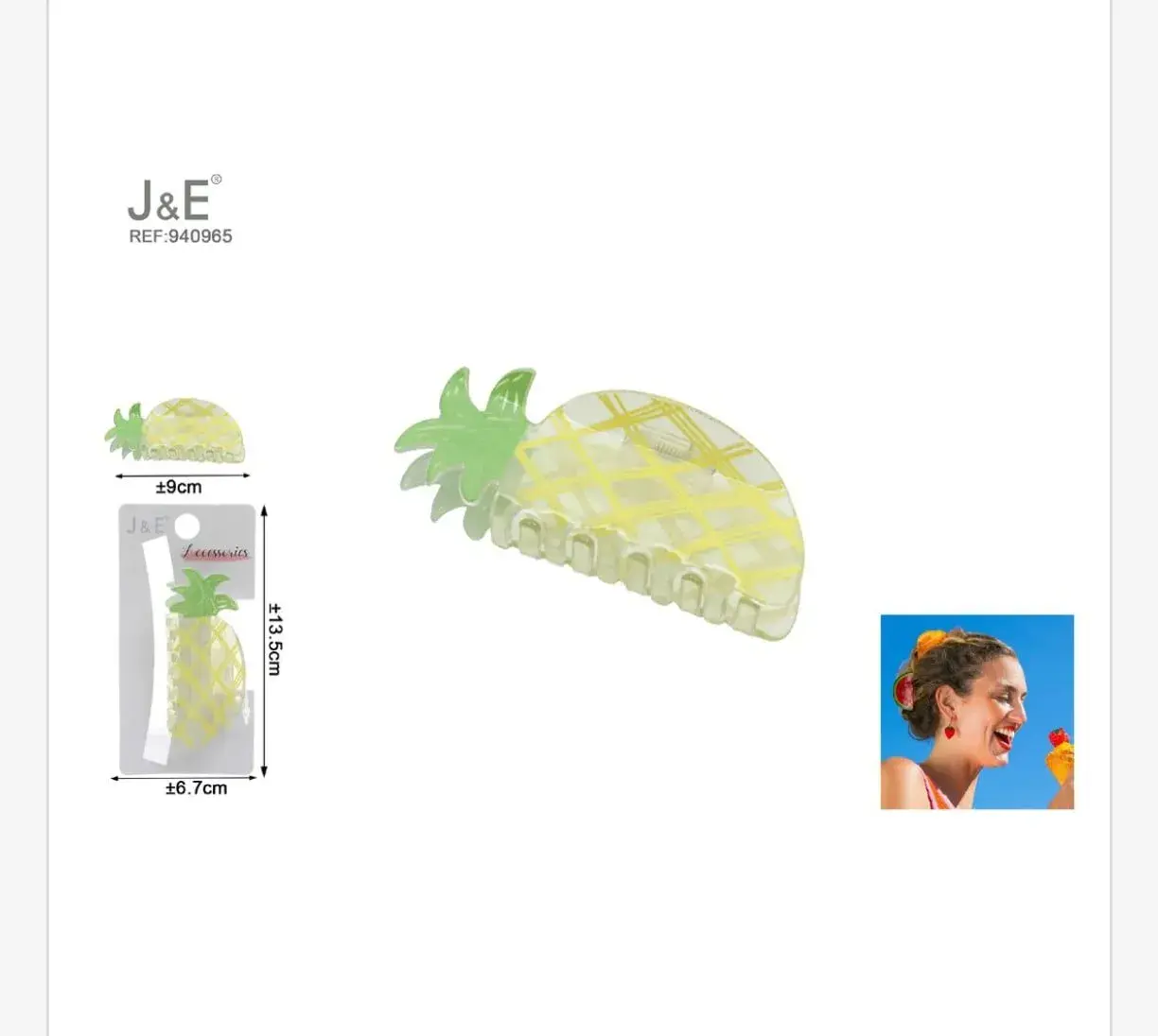 Klamra do Włosów Ananas J&E 9cm - 12 szt.