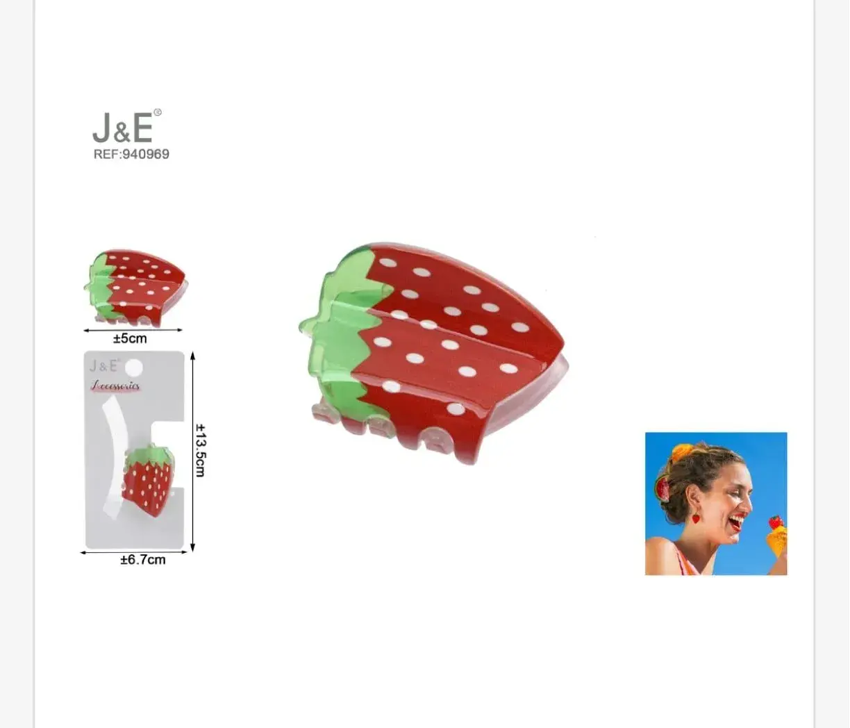 Klamra do włosów truskawka J&E 5cm 12 szt.