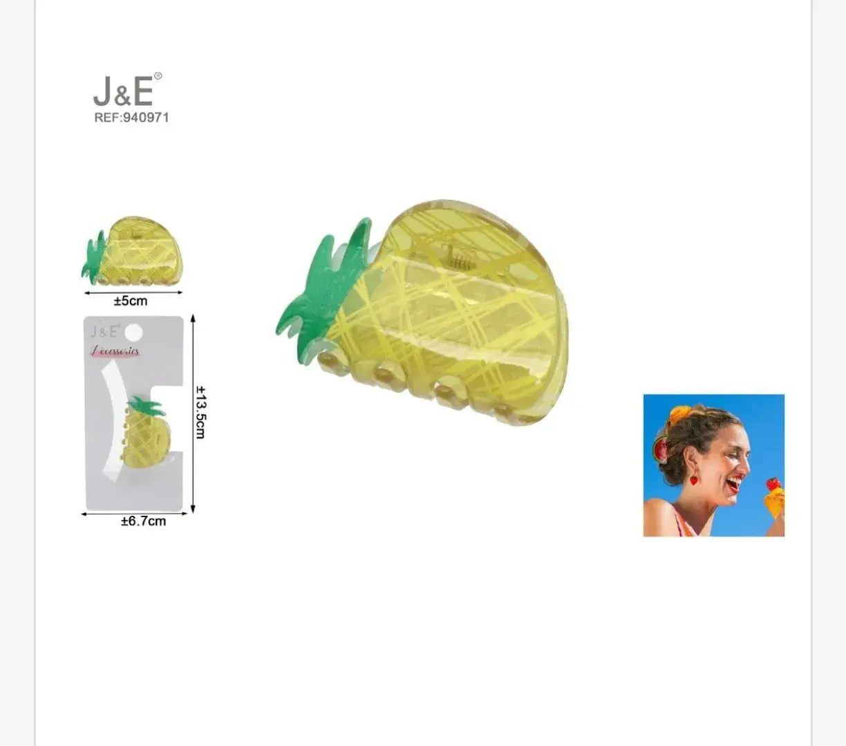 Klamra do włosów ananas J&E 5cm żółta 12 sztuk