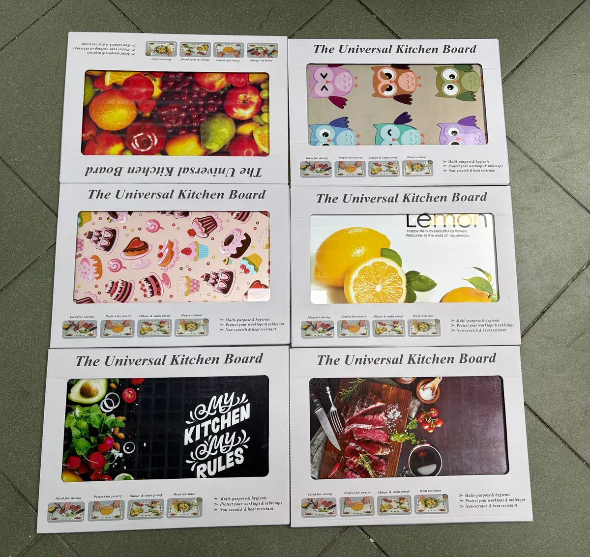 Deska szklanka kuchenne wzory 25x35 cm zestaw 6 sztuk