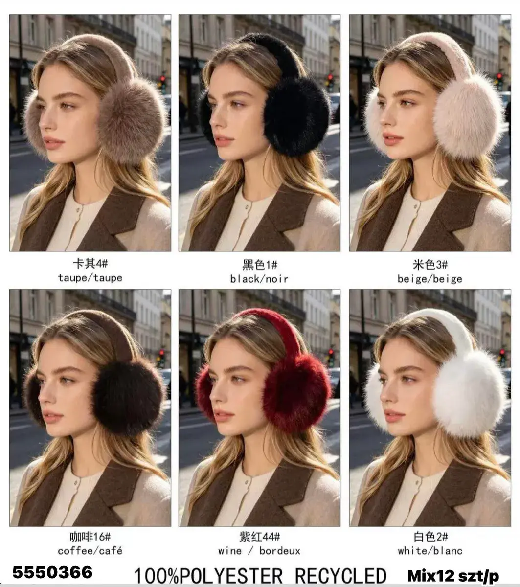 Ocieplacze na uszy z futerkiem 100% poliester recyklingowany mix kolorów