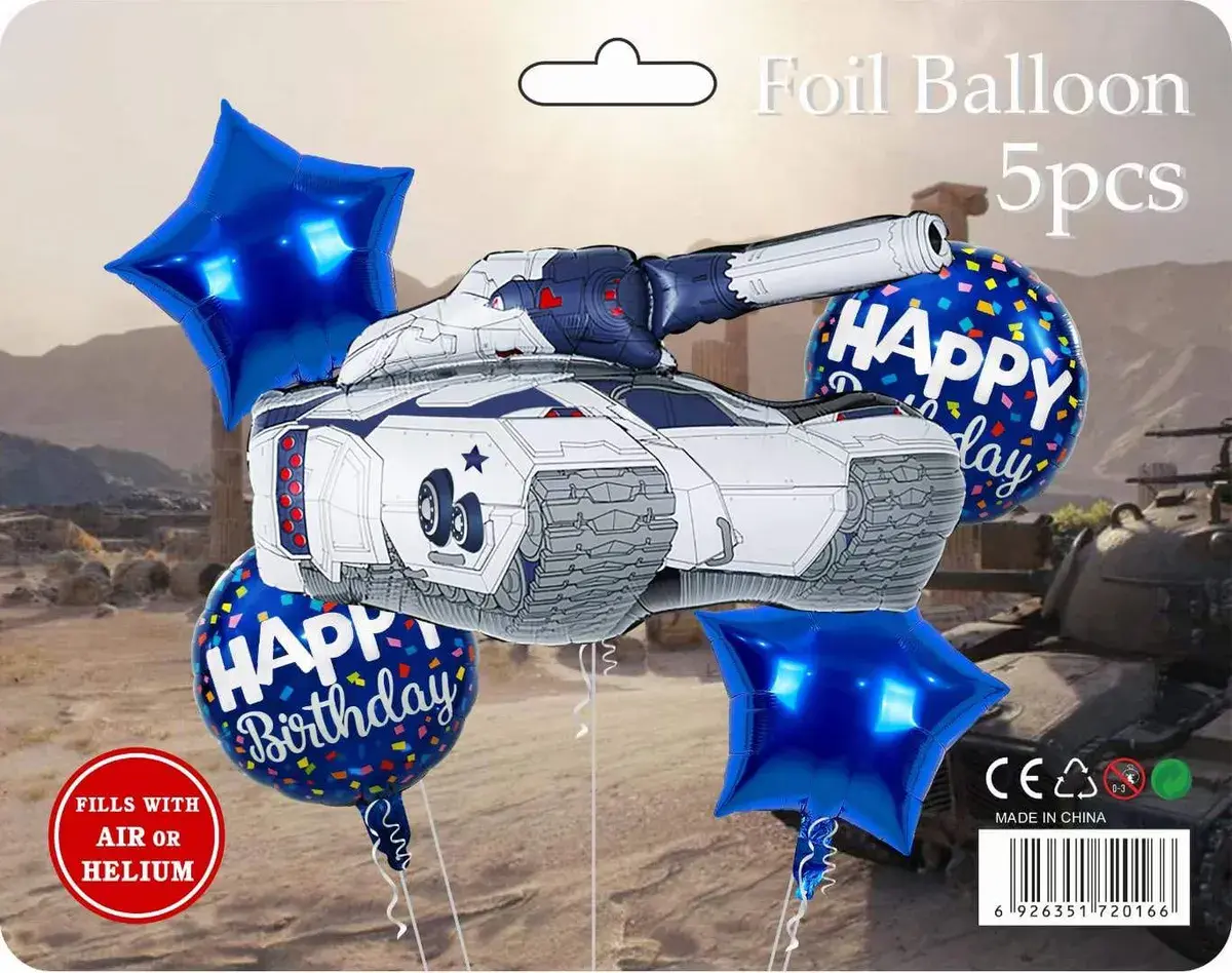 Zestaw balonów foliowych Tank Happy Birthday 5 szt granatowy metaliczny