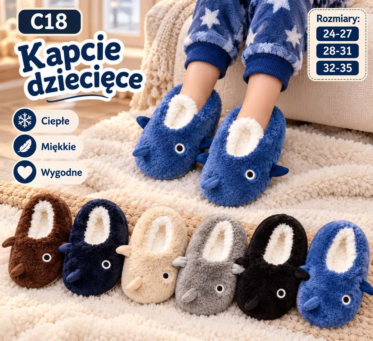 Kapcie dziecięce miękkie ciepłe wygodne mix kolorów