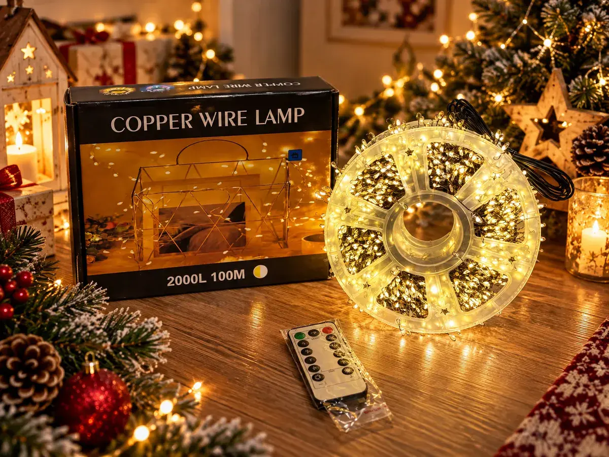 Lampki choinkowe LED drucik zielony 2000 LED 100 m z pilotem