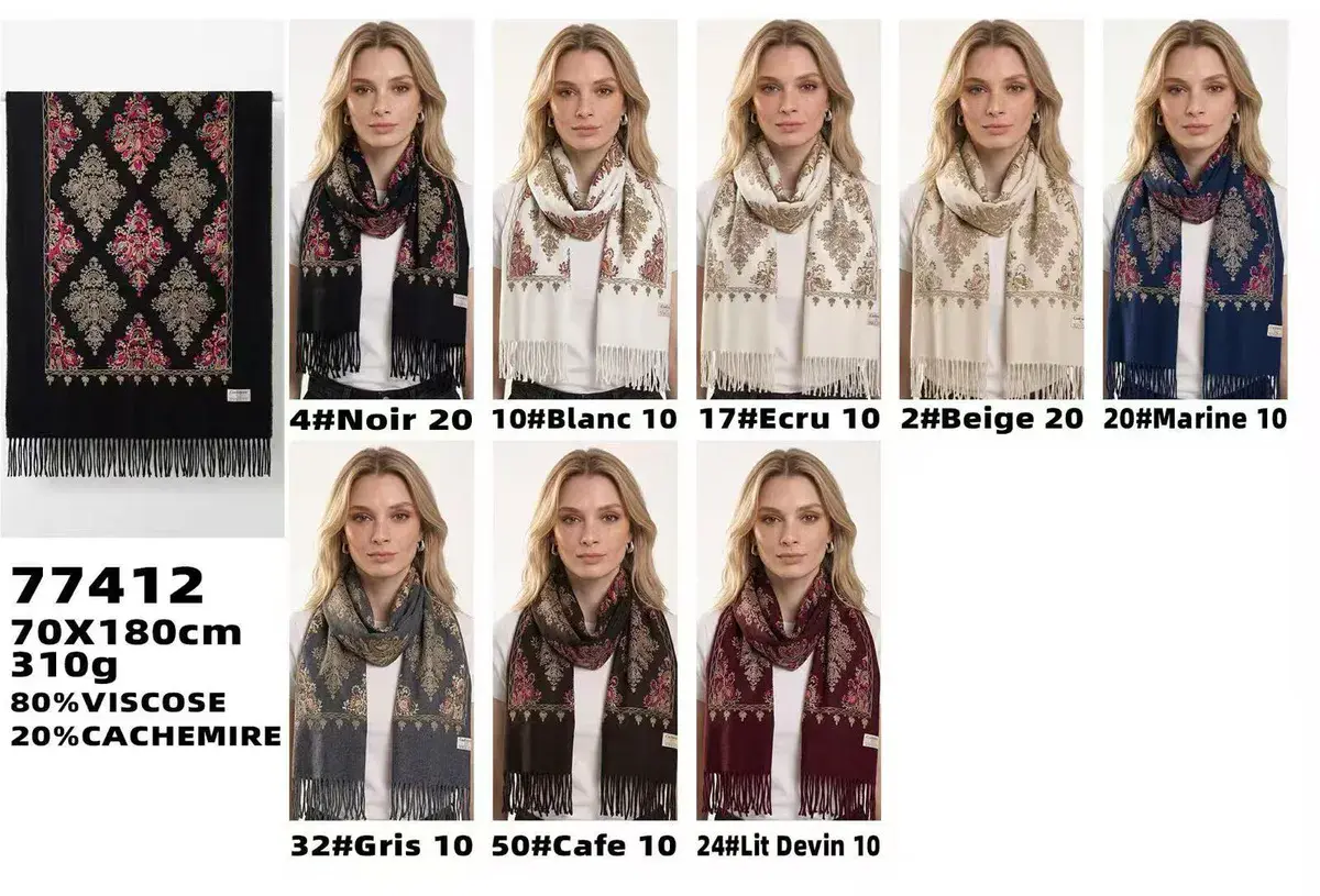 Szalik damski 70x180 cm w mix kolorów ze wzorem ornamentowym