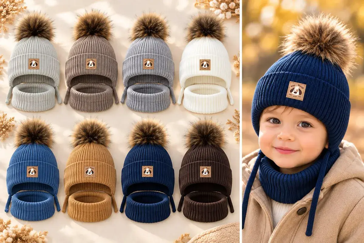 Zestaw czapka z pomponem i komin dziecięcy 52/54 cm różne kolory
