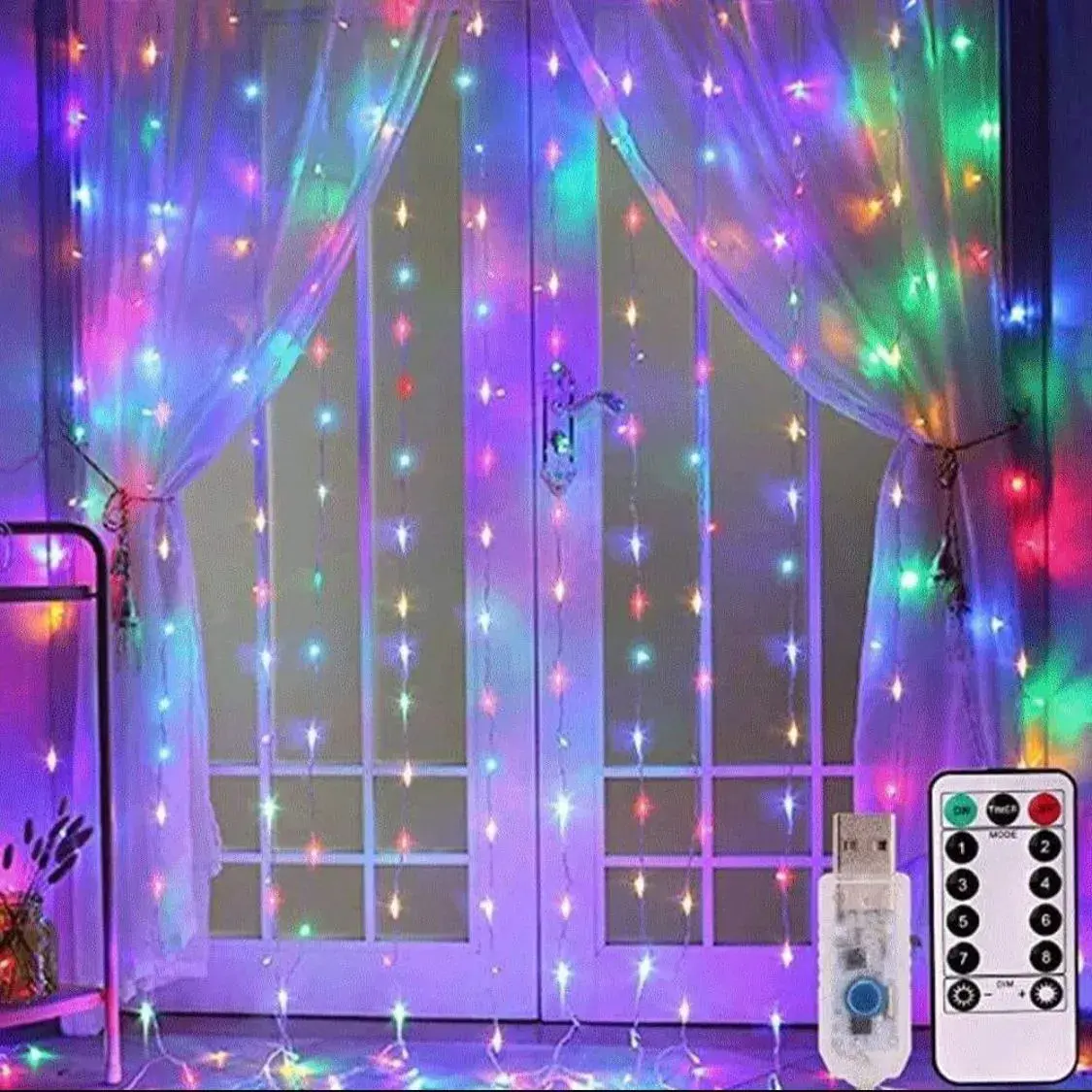 Lampki LED 3x2m wielokolorowe z pilotem USB
