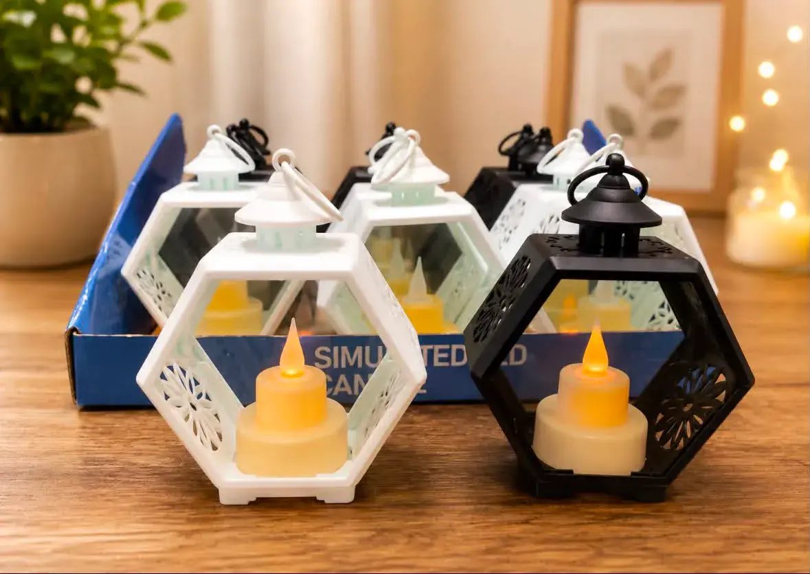 Lampion LED z efektem płomienia ciepłe białe światło biały i czarny