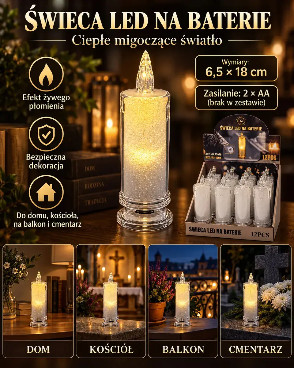 Świeca LED na baterie 18 cm z efektem migoczącego płomienia
