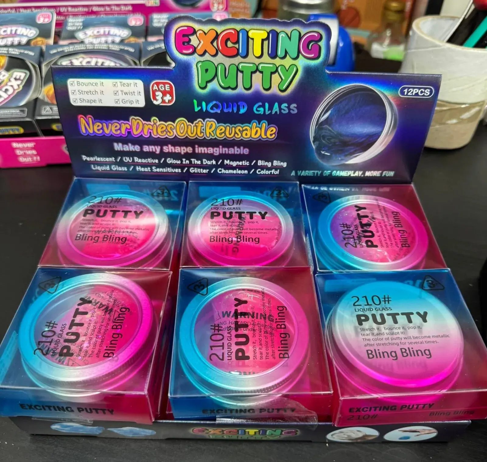 Plastelina Liquid Glass Exciting Putty, 12 szt