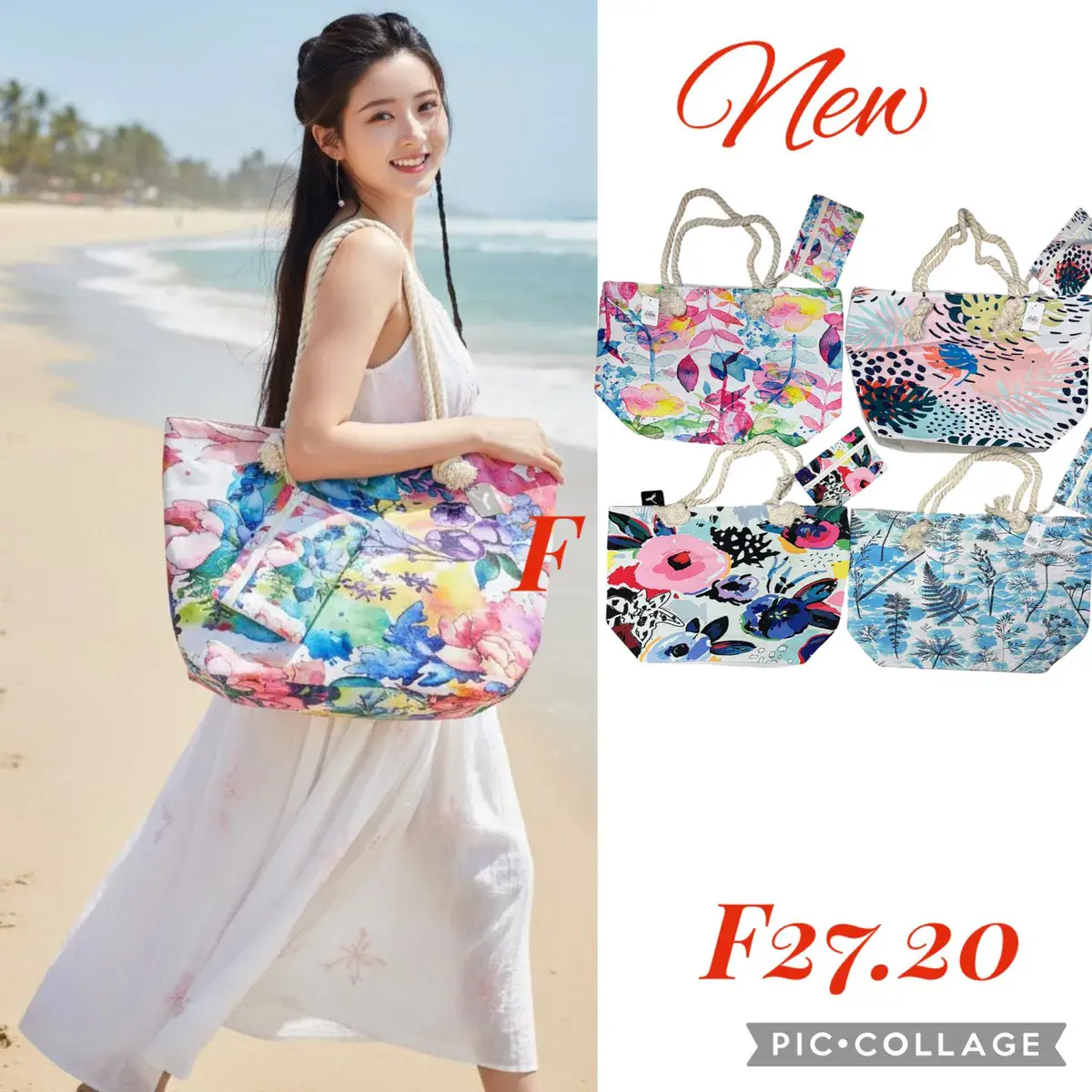 Torba plażowa z kolorowym nadrukiem i sznurkami F27.20