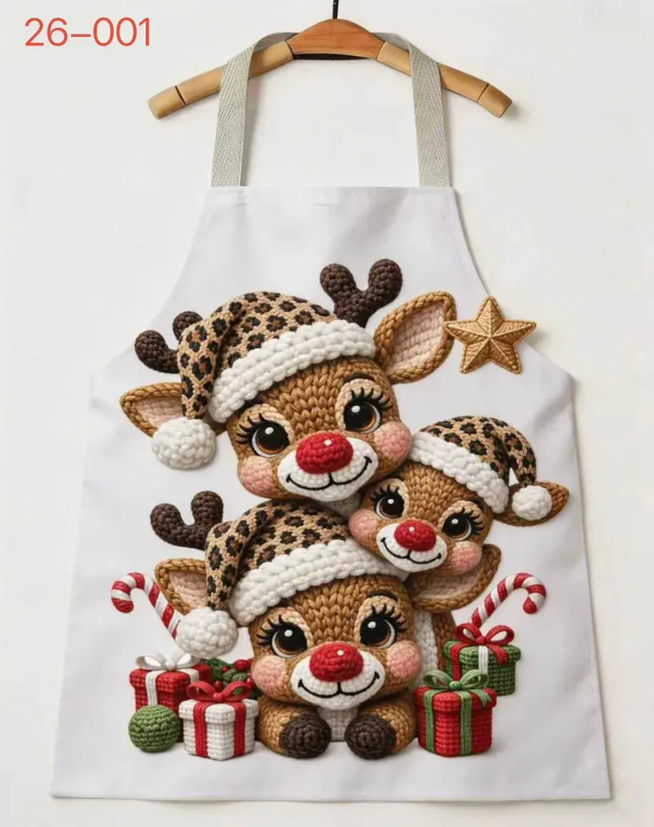 Fartuch kuchenny świąteczny biały z reniferami 55x68 cm