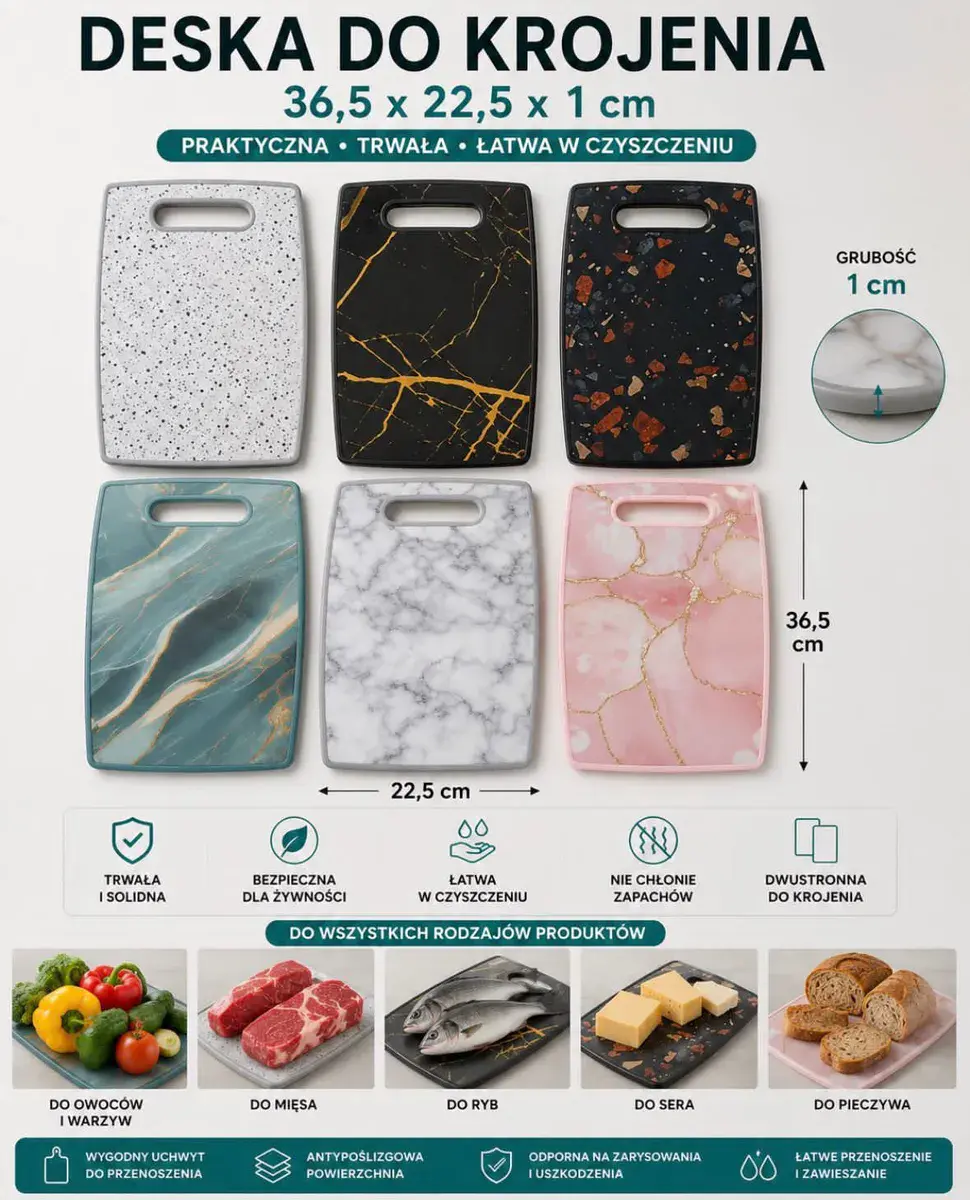Deska do krojenia mix kolorów 36,5x22,5x1 cm praktyczna i trwała – wzór 2