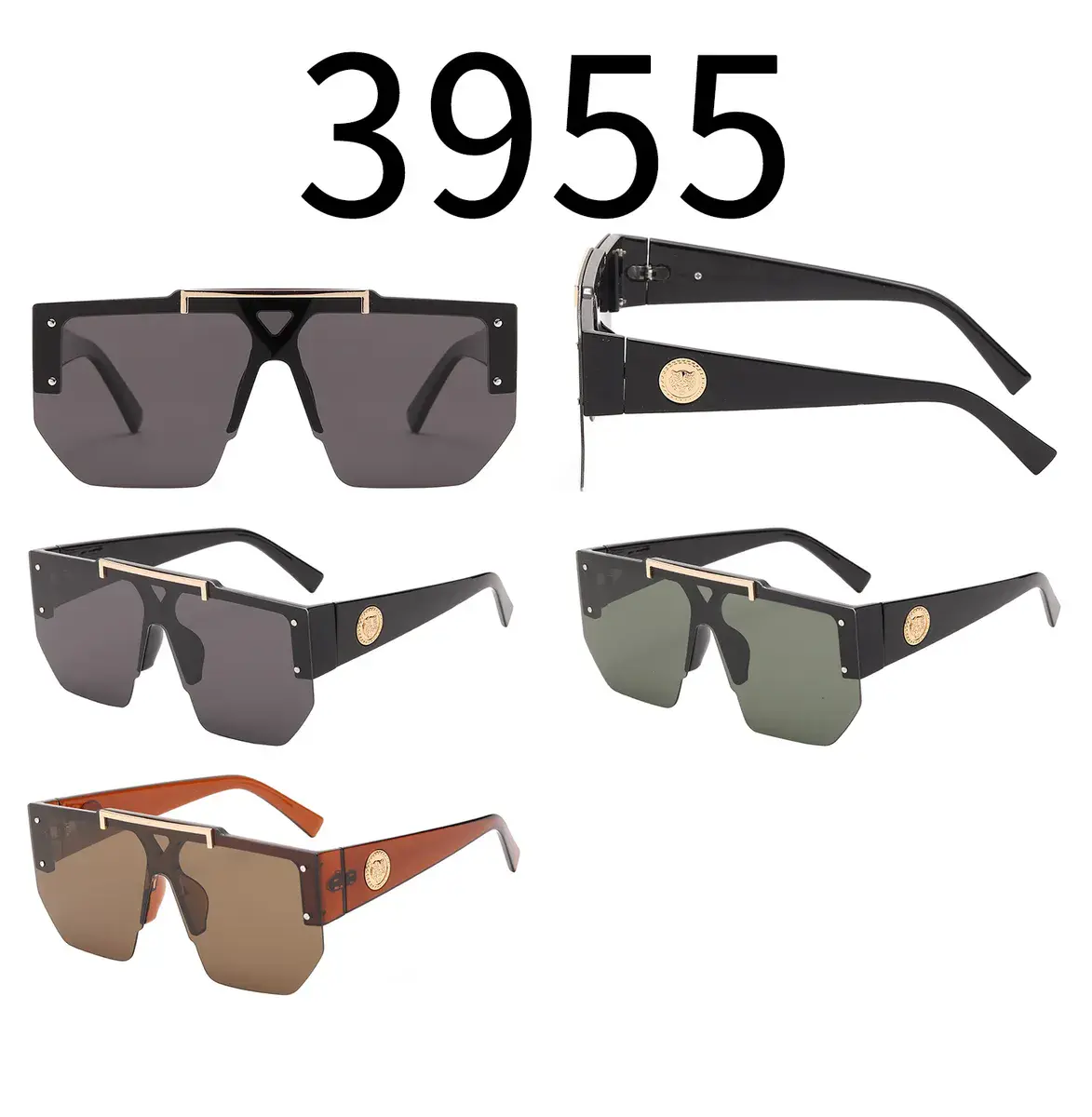 Okulary Przeciwsłoneczne Oversize ze Złotym Detalem 3955